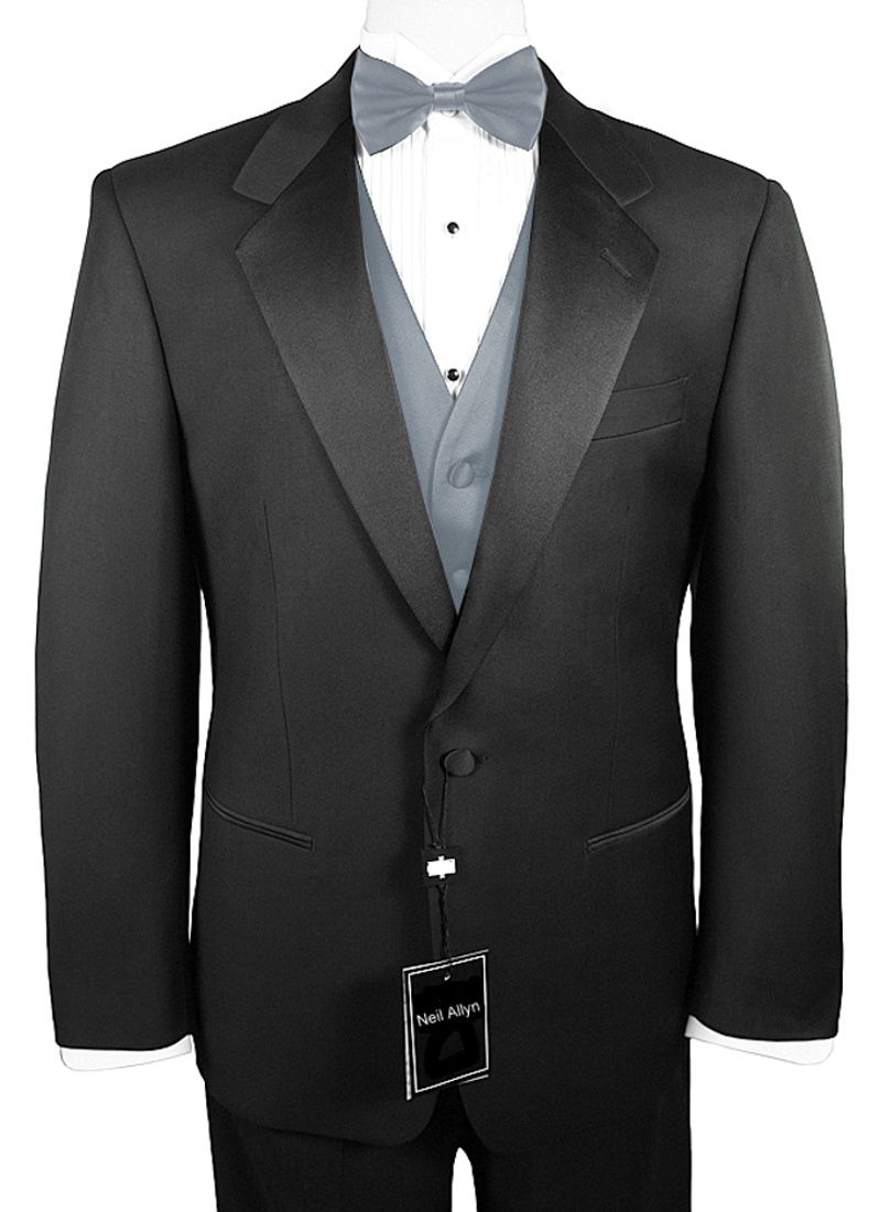 Neil Allyn 7-Piece Formal Tuxedo with Pleated Front Pants, Shirt, Silver Vest, Bow-Tie & Cuff Links. Prom, Wedding, Cruise - image 1 of 5