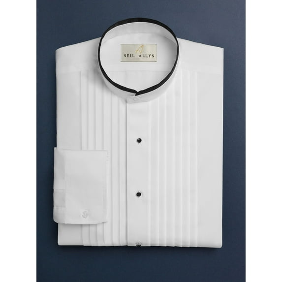Neil Allyn Men's Banded Collar 1/2" Pleats Formal Tuxedo Shirt with Black Piping-L-34-35