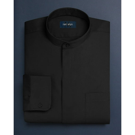 Neil Allyn Men's Black Banded Collar Dress Shirt-4XL