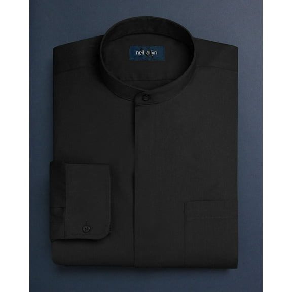 Neil Allyn Men's Black Banded Collar Dress Shirt-4XL