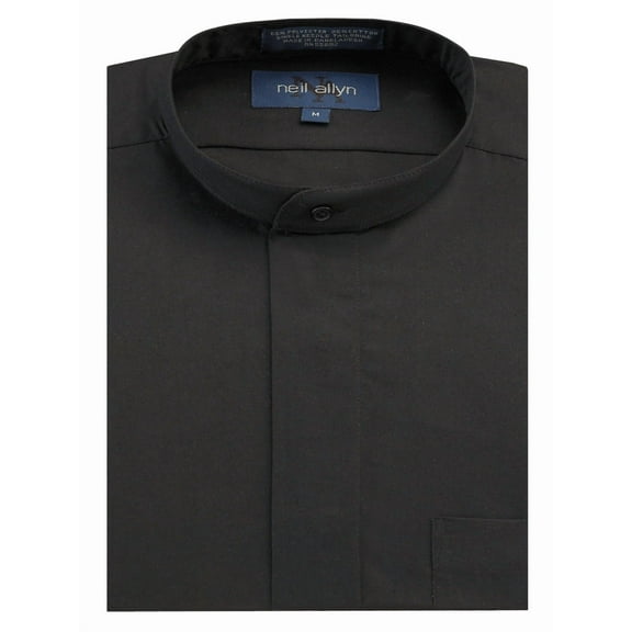 Neil Allyn Men's Black Banded Collar Dress Shirt-S