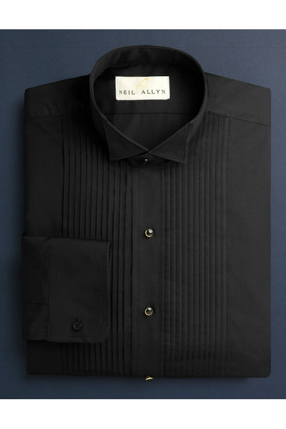 Men's Black Wing Collar 1/4" Pleats Formal Tuxedo Shirt-L-34-35