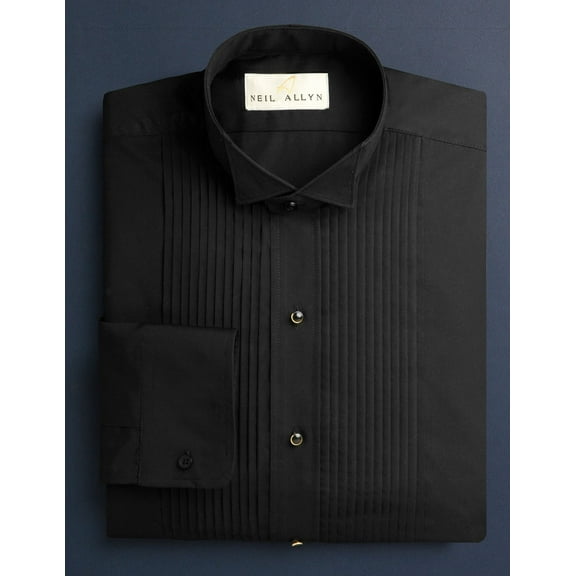 Neil Allyn Men's Black Wing Collar 1/4" Pleats Formal Tuxedo Shirt-S-32-33