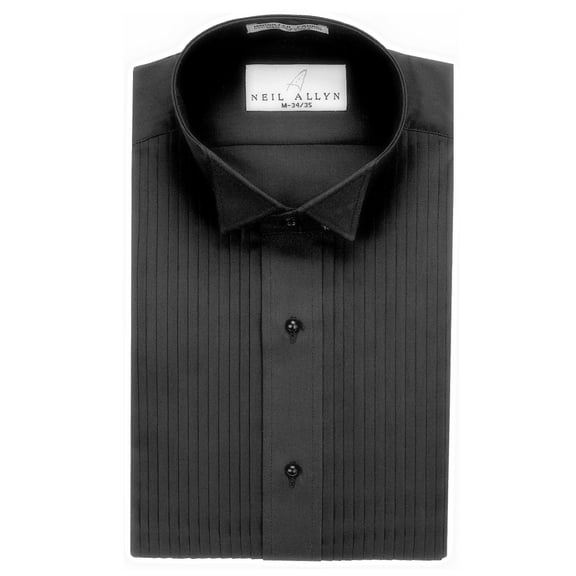Neil Allyn Men's Black Wing Collar 1/4" Pleats Tuxedo Shirt-5XL-34-35