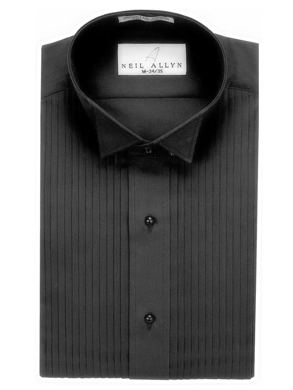 Men's Black Wing Collar 1/4" Pleats Tuxedo Shirt-L-34-35
