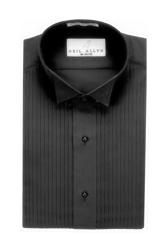 Men's Black Wing Collar 1/4" Pleats Tuxedo Shirt-L-34-35