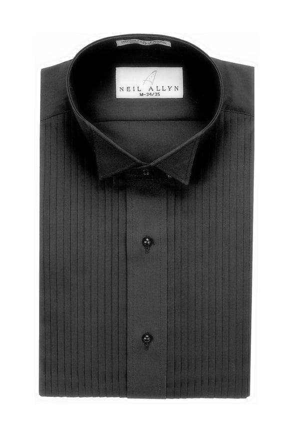 Men's Black Wing Collar 1/4" Pleats Tuxedo Shirt-XS-32-33
