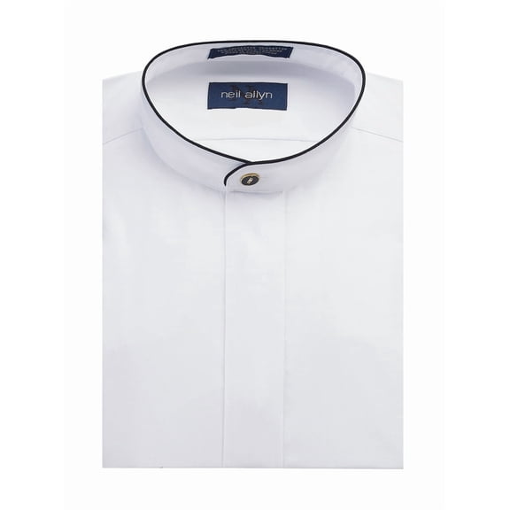 Neil Allyn Men's Dress Shirt Banded Collar with Black Piping-4XL