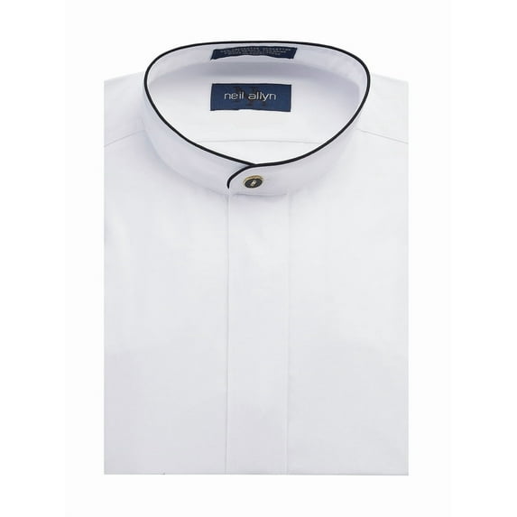Neil Allyn Men's Dress Shirt Banded Collar with Black Piping-5XL