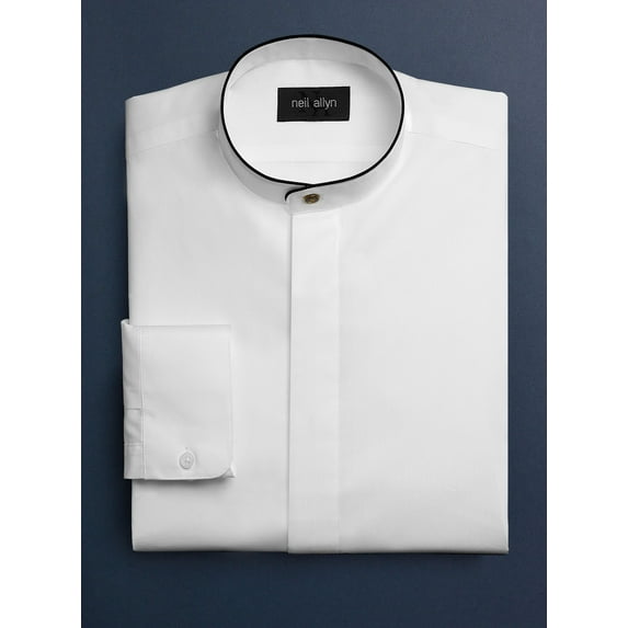 Neil Allyn Men's Dress Shirt Banded Collar with Black Piping-L