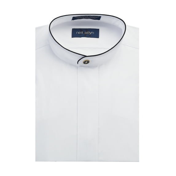 Neil Allyn Men's Dress Shirt Banded Collar with Black Piping-XS
