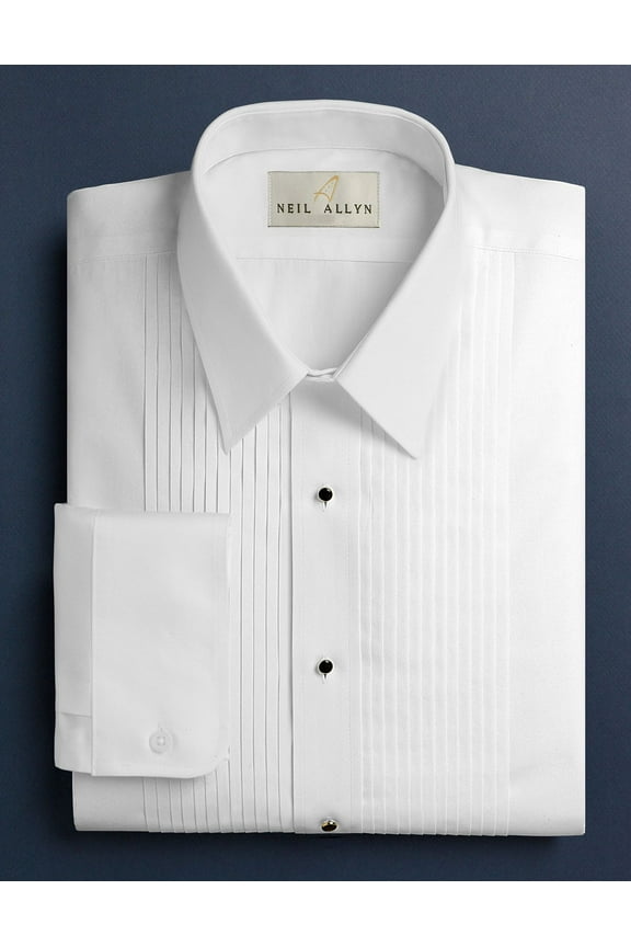 Men's SLIM FIT Lay-Down Collar 1/4" Pleats Formal Tuxedo Shirt-S-34-35