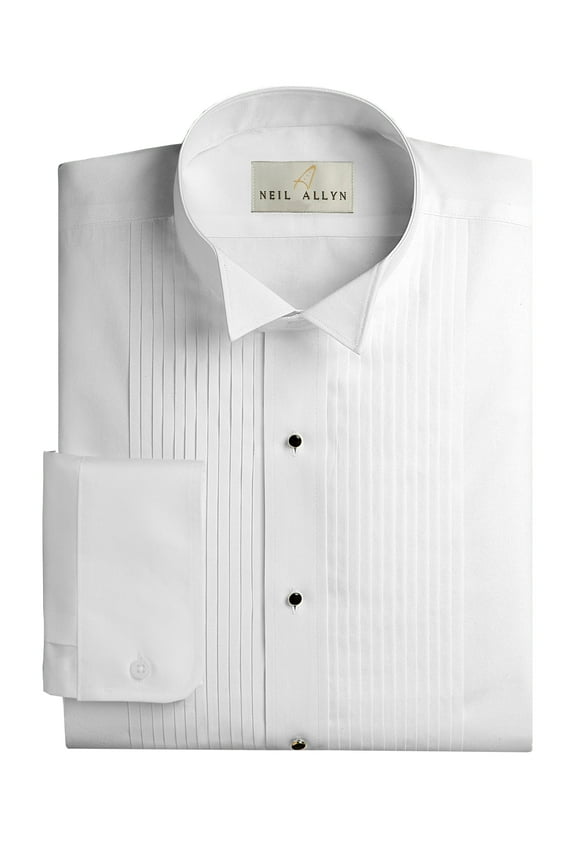 Men's SLIM FIT Wing Collar 1/4" Pleats Tuxedo Shirt-3XL-36-37