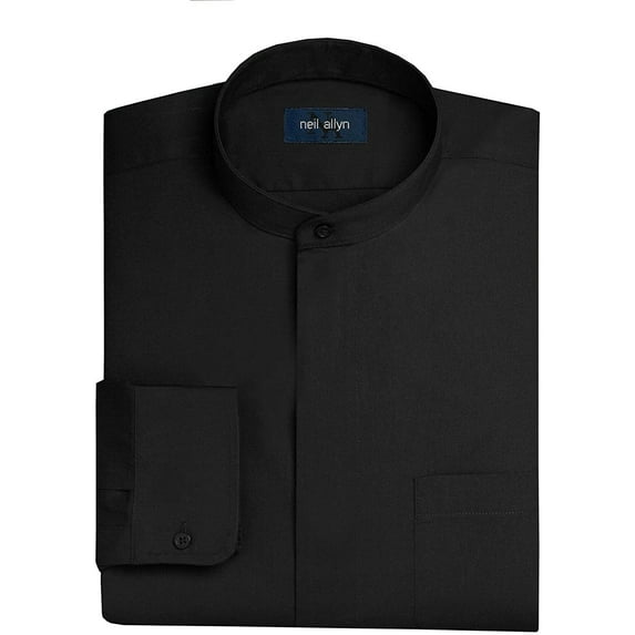 Neil Allyn Mens Black Banded Collar Dress Shirt-3XL