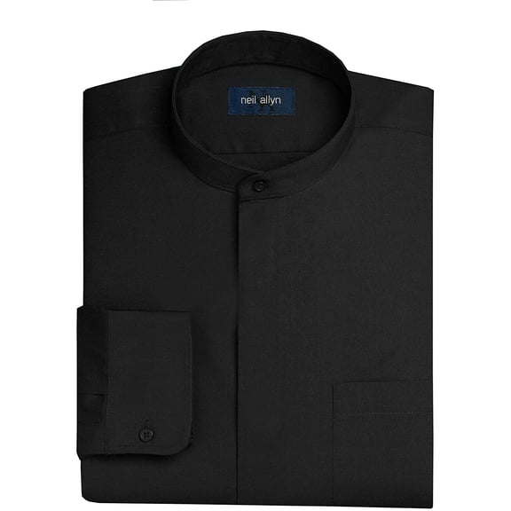 Neil Allyn Mens Black Banded Collar Dress Shirt-L