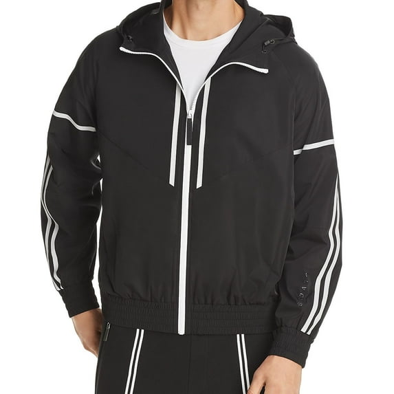 Neil Barrett Mens Double Stripe Windbreaker Jacket, Black, Medium
