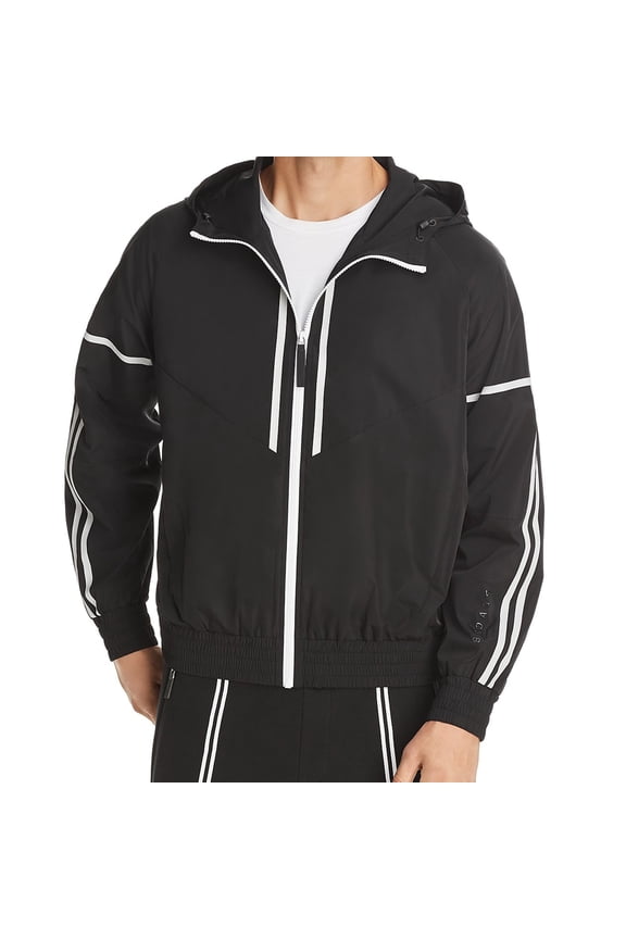 Mens Double Stripe Windbreaker Jacket, Black, Medium