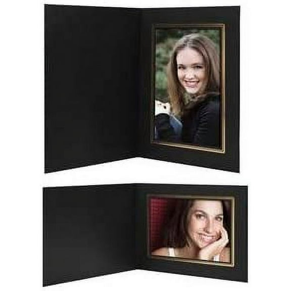 Neil Enterprises Inc. Classic Black w/ Gold Trim 5" x 7" Photo Folders - Pack of 100