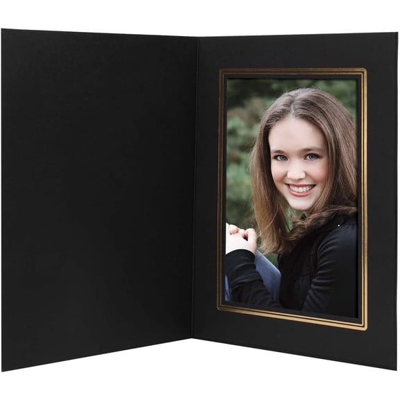 Neil Enterprises Inc. Classic Black w/ Gold Trim 6" x 8" Photo Folders - Pack of 100