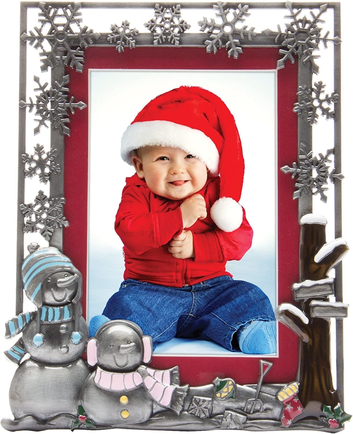 Neil Enterprises Inc. Pewter Winter Snowman Christmas Décor 4x6 or 5x7 Tabletop Picture Frame