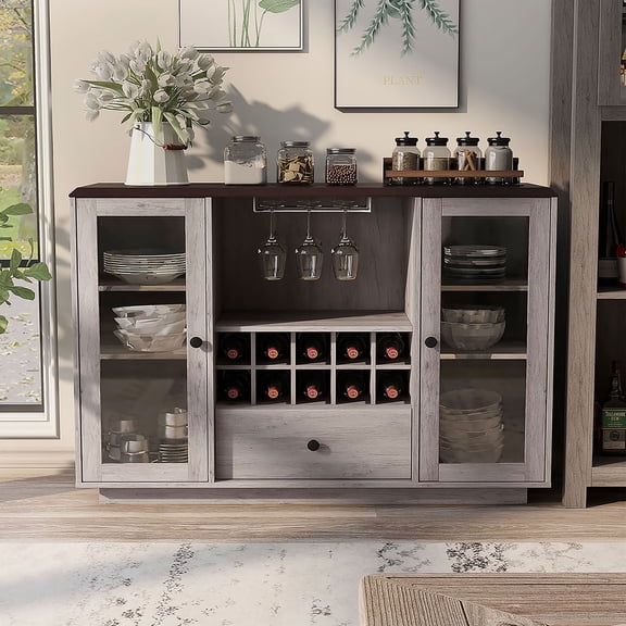 Neil Multi-Storage Wood Coastal White Buffet with Bottle Rack
