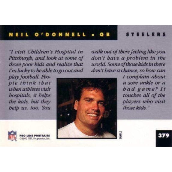Promotional Post Card Examples Neil O'Donnell Steelers 1992 Pro Line Portraits sample card - Walmart.com