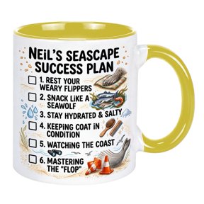 Neil Tasmanian Animal Pun Ceramic Mug,Multi‑Color Inner & Handle Hand‑Drawn Marine Print Glossy Ceramic,Relaxing Humor Theme for Coffee Tea Hot Cocoa Daily Gifting,1‑Pack