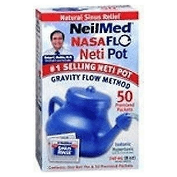 NeilMed NasalFlo Neti Pot All Natural Soothing Sinus Relief 50 ct, 2-Pack