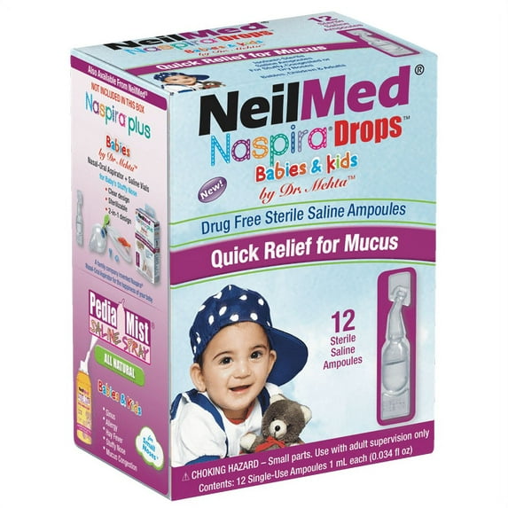 NeilMed Naspira Drops, Sterile Twist-Off Ampoules, 12 Count, Safe for Babies & Kids