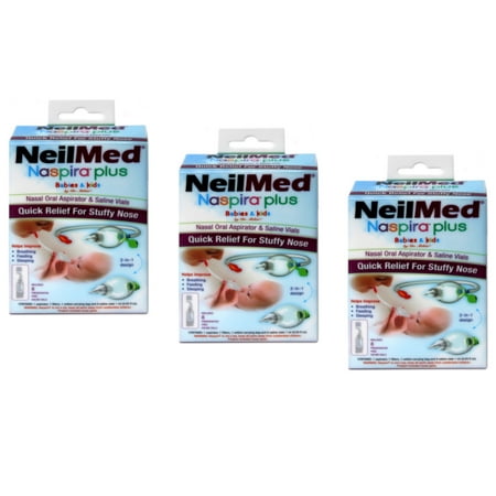 NeilMed Naspira Plus Babies & Kids Nasal-Oral Aspirator with Saline Vials - Pack of 3