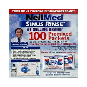 NeilMed Sinus Rinse Premixed Saline Packets – 100 Count, pH Balanced, Preservative-Free