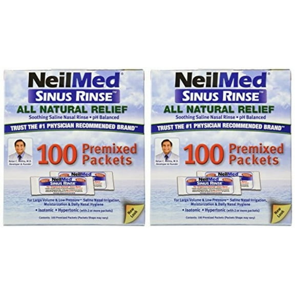 NeilMed Sinus Rinse 100 Salt Premixed Packets for Allergies & Sinus (Pack of 2)