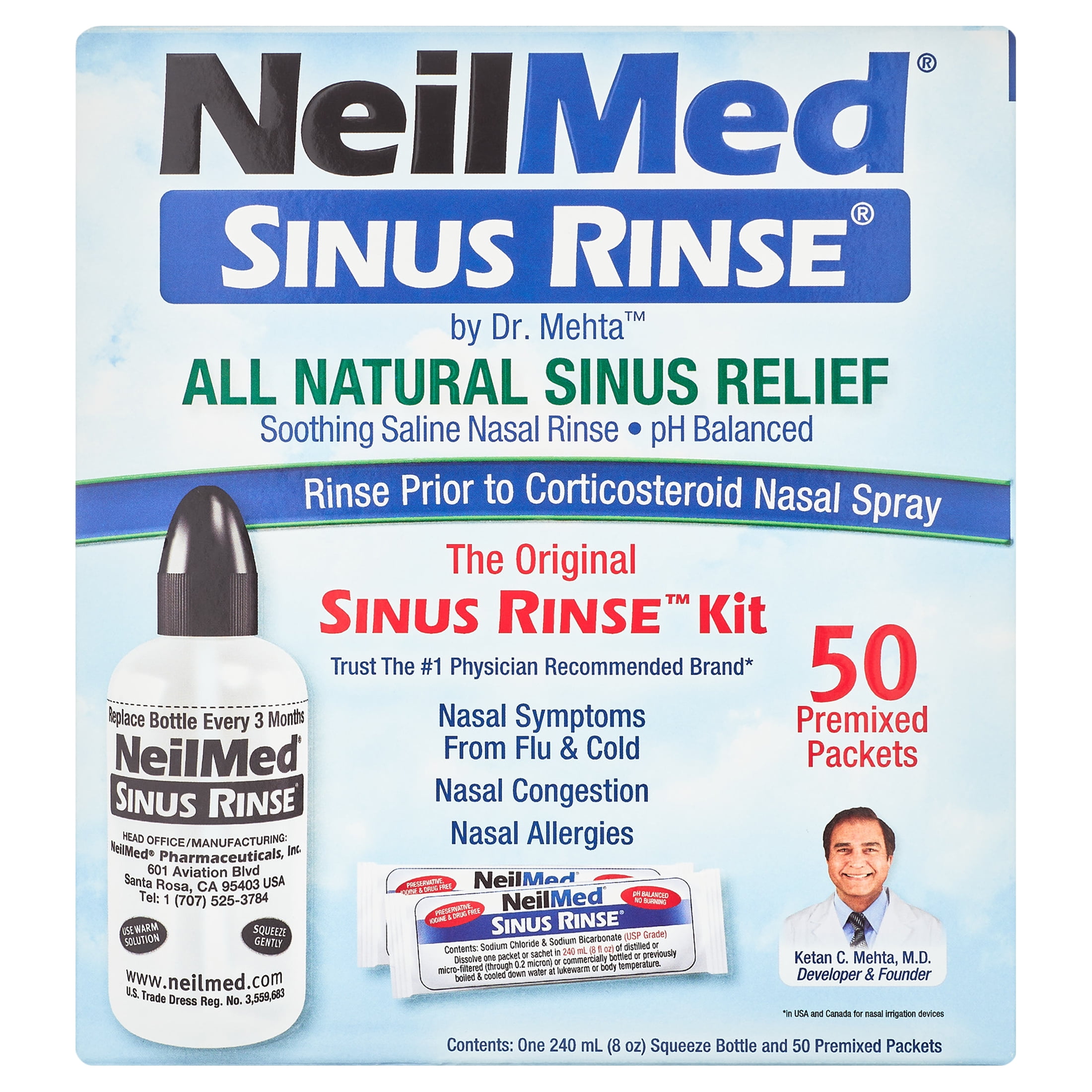 Sinus Rinse Kit by Tilcare - Perfect Nasal Irrigation Machine for Sinus &  Allergy Relief - Electric Neti Pot for Sinuses & Stuffy Nose - Comes with a  Blue Towel and 30