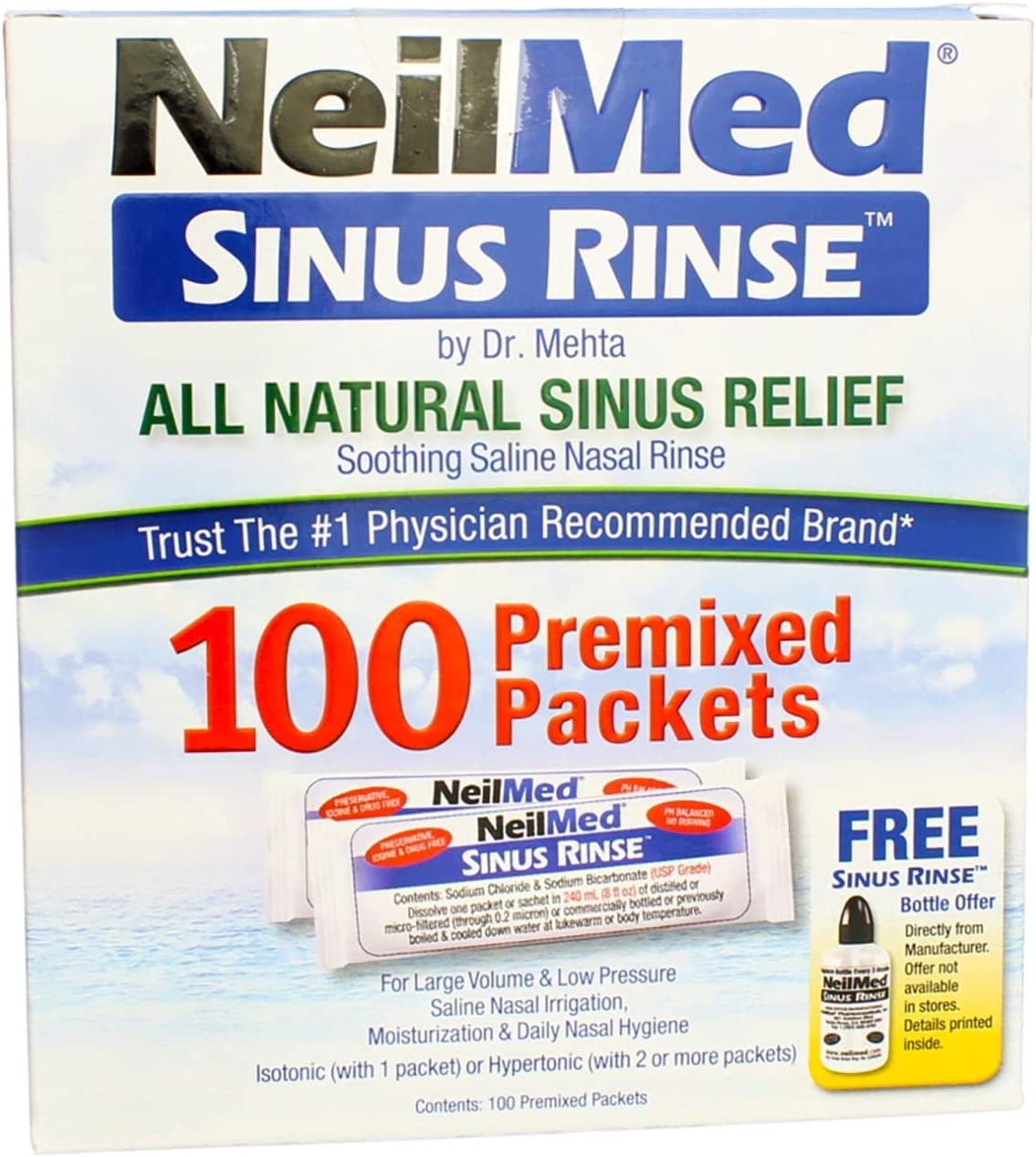 NeilMed Sinus Rinse All Natural Relief Premixed Refill Packets 100 Each ...