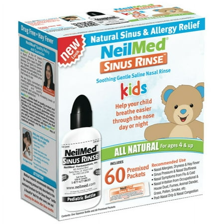NeilMed Pediatric Sinus Rinse Kit, Nasal Irrigator, Congestion and Allergy Relief 1 Bottle + 60 Premixed Saline Packets, babies and toddlers