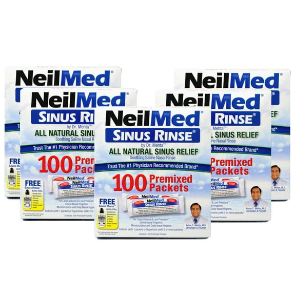5 Pack - NeilMed Sinus Rinse Premixed Refill Packets 100 Each