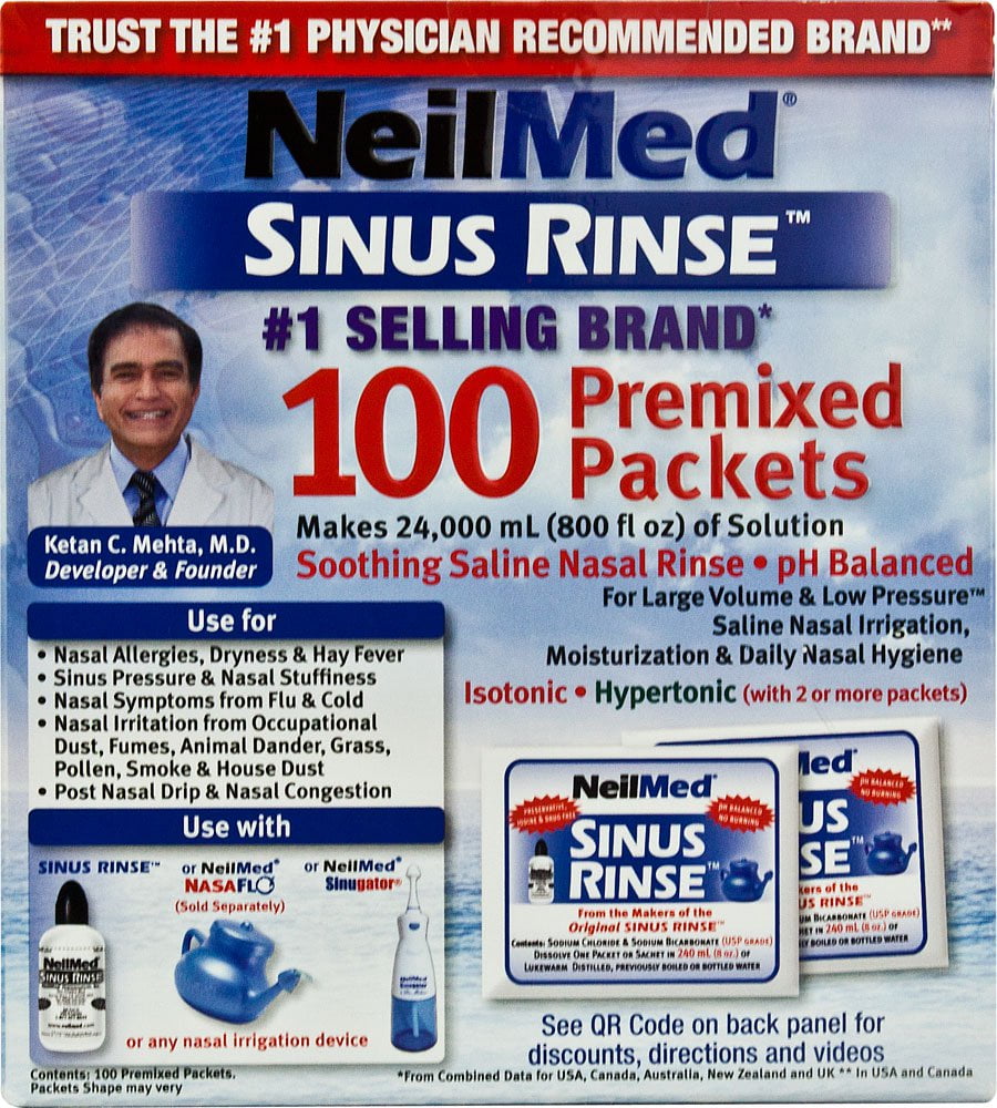 Neti Pot Sinus Rinse Kit with 100 Nasal Salt Packets Nose Wash