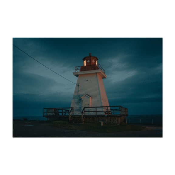 Neils Harbour Lighthouse - Neils Harbour Nova Scotia Canada Photography Lighthouse Coast Night Sky Ocean Scenic Architecture Rustic Unframed Wall Art Print 4 x 6 inches