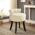 thumbnail image 1 of Neilson Cream White Linen Vanity Stool - Nailhead Trim, Rolled Back,, 1 of 8