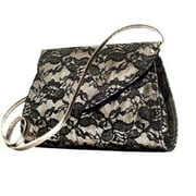 Neiman Marcus Black Bronze Lace Overlay Crossbody Shoulder Evening Clutch Bag