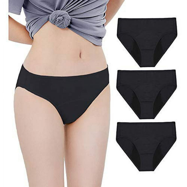 Neione Period Underwear Menstrual Panties Heavy Flow Postpartum Underpants  Supersoft Bikini Women Briefs 3 Pack Black 2XL