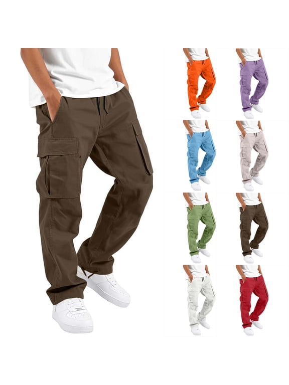 Boys Cargo Pants Multi-pocket Elastic Waist Casual Trousers Straight Leg Kids Solid Color School Workout Pants Sizes 5-15 Years