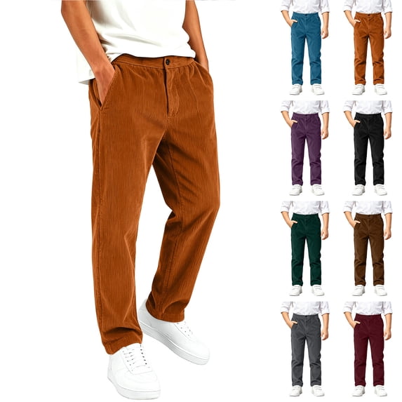 Nekdswn Boys Corduroy Pants Button Front Elastic Waist Trousers with Pockets Trendy Straight Leg Open Bottom Pants Fall School Outfits