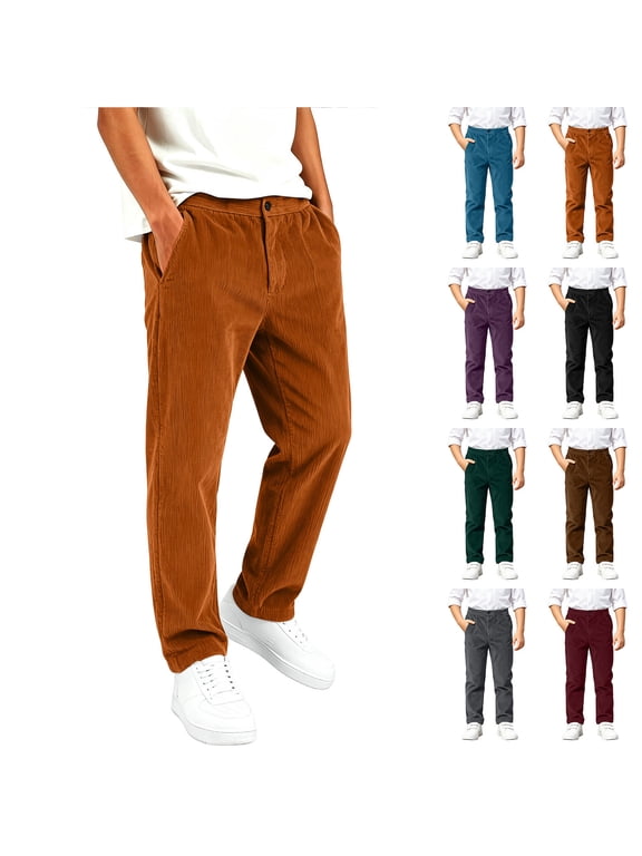 Boys Corduroy Pants Button Front Elastic Waist Trousers with Pockets Trendy Straight Leg Open Bottom Pants Fall School Outfits