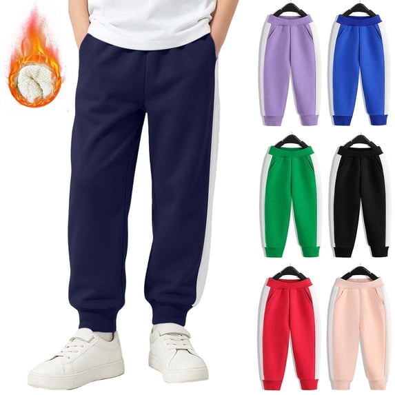 Nekdswn Boys Sweatpants 100% Cotton Fleece Lined Jogger Pants Kids Side Stripe Athletic Joggers Loose Casual Elastic Waist Sweats Pants