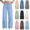 thumbnail image 1 of Nekdswn Girls Barrel Pants Elastic Waist Baggy Wide Leg Faux Denim Pants Solid Color High Stretch Loose Chinos Casual Y2k Streetwear Trousers, 1 of 8