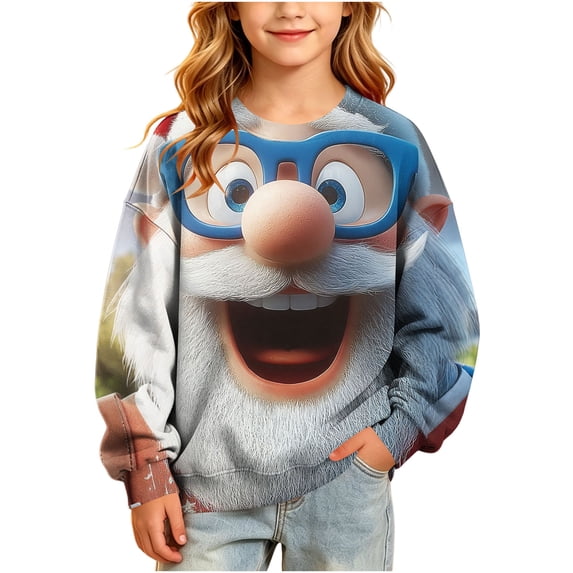 Nekdswn Kids Christmas Sweatshirt Ugly Xmas Santa Graphic Hooded Pullover Drop Shoulder Long Sleeve Top Warm Fleece Lined Winter Holiday