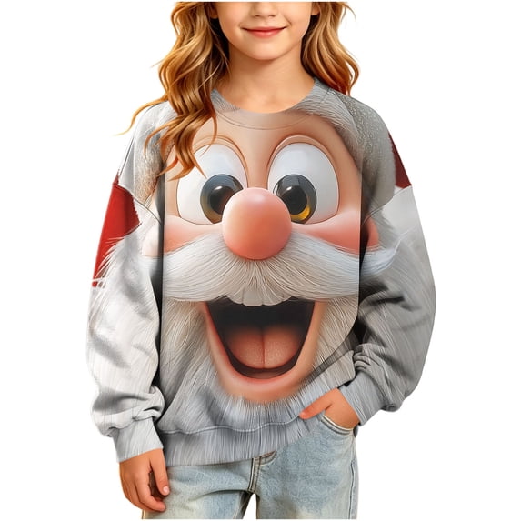 Nekdswn Kids Christmas Sweatshirt Ugly Xmas Santa Graphic Hooded Pullover Drop Shoulder Long Sleeve Top Warm Fleece Lined Winter Holiday