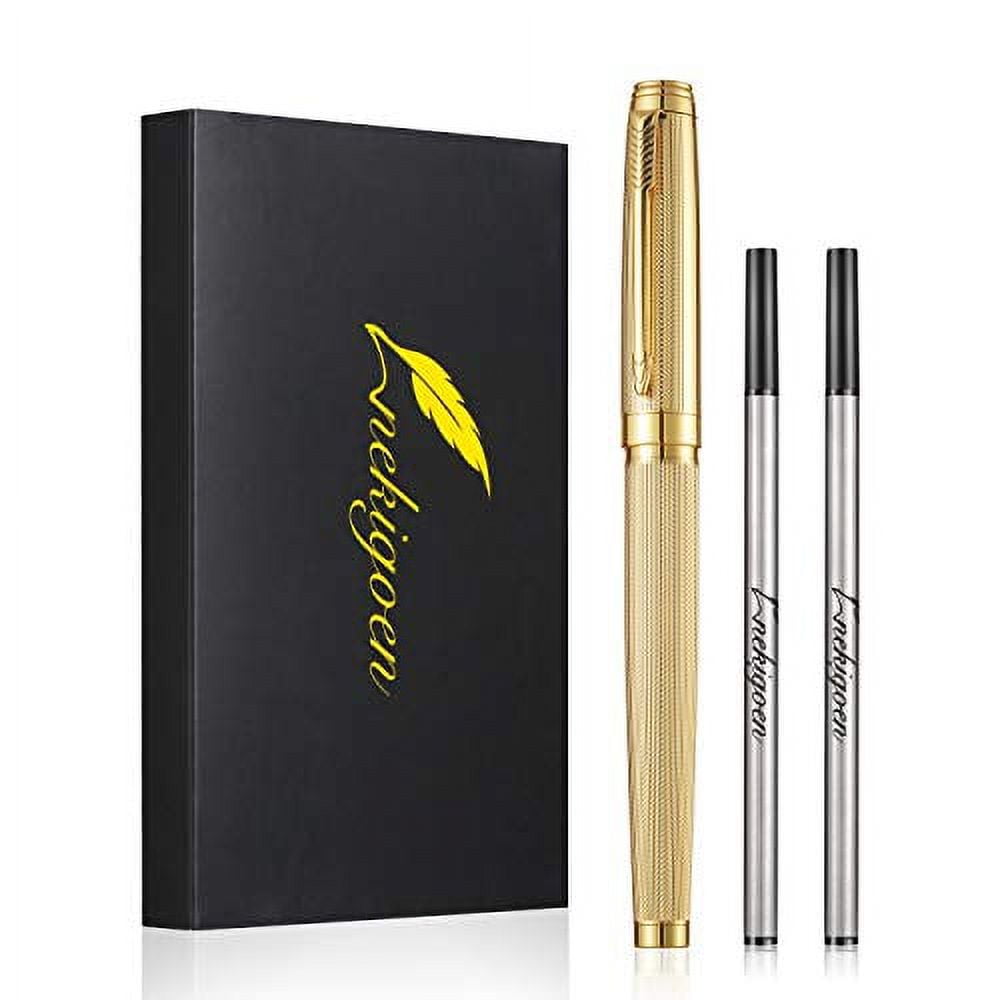 nekigoen Rollerball Pen for Men Women Luxury Metal Executive Pens Home Office Use with 2 Extra Refills Black Ink 0.7mm G2(gold)