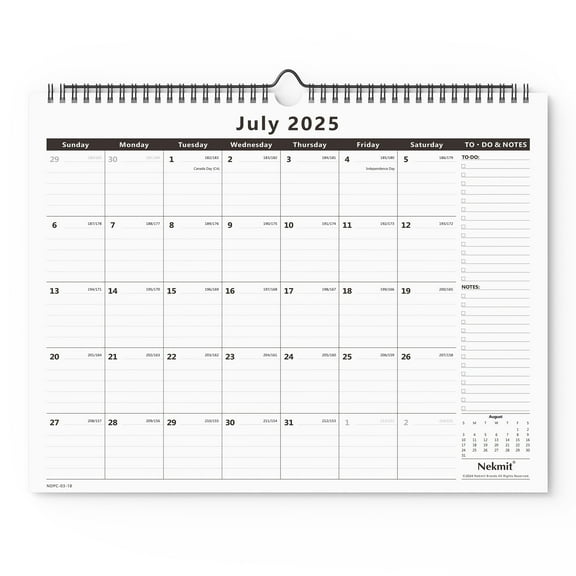 Nekmit 2025-2026 Year Monthly Wall Calendar, Runs from July 2025 to December 2026, Ruled Blocks, 14-1/2"x11-2/5", Black